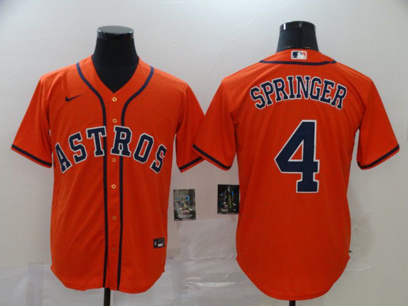 Men Houston Astros 4 Springer Orange Nike Game MLB Jerseys